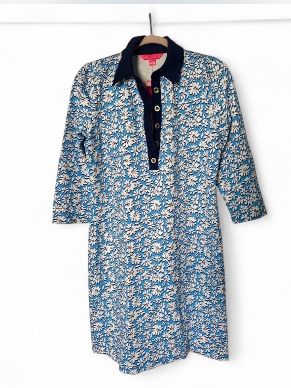 Lilly Pulitzer NWT Ainslee 3/4 Sleeve Polo Dress Lunar Blue Medium